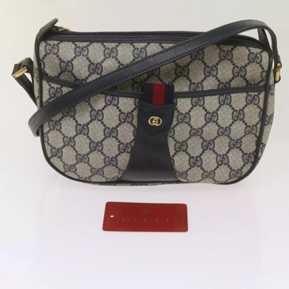 GUCCI GG Supreme Sherry Line Shoulder Bag PVC Navy Red 001 754 Auth ep3623 - Picture 1 of 16